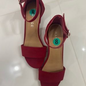 - RAMPAGE red suede block heel ankle strap sandals size 8 NEW